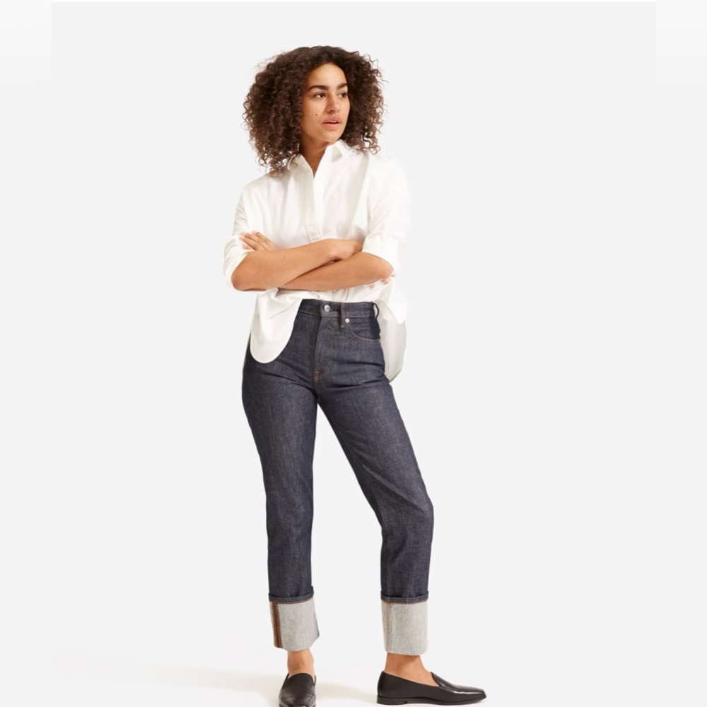 NWT Everland high rise straight Jean/ cuffed dark indigo/ size 28